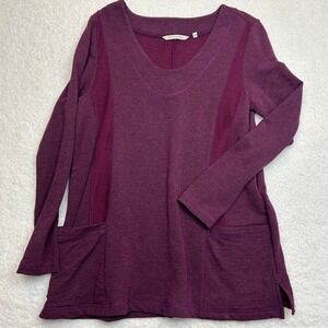 Soft Surroundings Top Womens Medium Purple Relaxed Long Sleeve Blouse Pockets